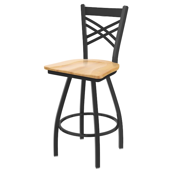 36" Swivel Bar Stool, Pewter Finish, Nat Maple Seat